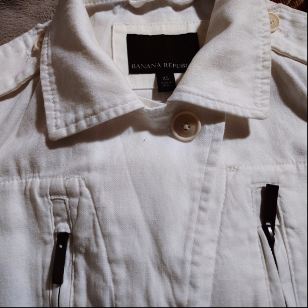 Banana Republic Jean Jacket, Women White Denim, Zip Up, Collar, Pockets, XS - Picture 7 of 12